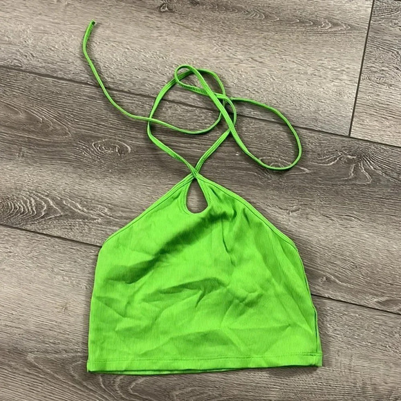 Zara bright green ribbed halter top size  small - Picture 2 of 3